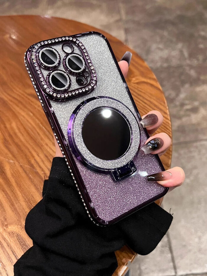 Hot Diamond Design Girl Phone case with Glitter Mirror Holder - Image 3