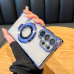 Luxury Magnetic Plating Stand Shockproof Clear Case for Samsung - Image 2