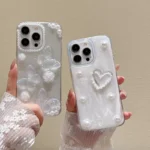 Fashion Girls Transparent Epoxy Heart Shaped Pearl butterfly Phone case - Image 7