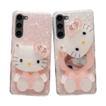 Hello Cute  Kitty Makeup Mirror Pink Shell Texture Phone Case