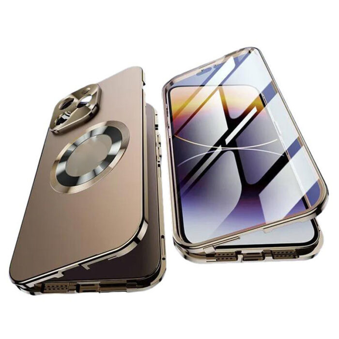Hde81c24be2f74e63b46d818e094982081.jpg_960x960q80 Aluminum Alloy Frame Logo Hole Magnetic HD Screen Tempered Glass Protection Phone Case - Image 1