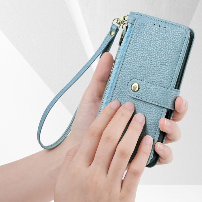 Premium Leather Wallet with Strap Card Slot Cover Cross Body Mobile Phone Case - Image 2