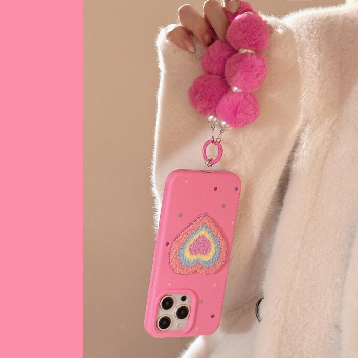Custom Designer Creative Cute Pink Plush Phone Cover Bracelet - Image 5
