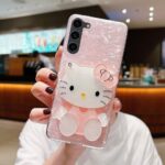 Hello Cute  Kitty Makeup Mirror Pink Shell Texture Phone Case - Image 5