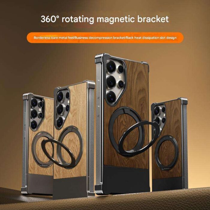 Premium Frameless Aluminum Metal Leather Wood Grain Magnetic Case - Image 2