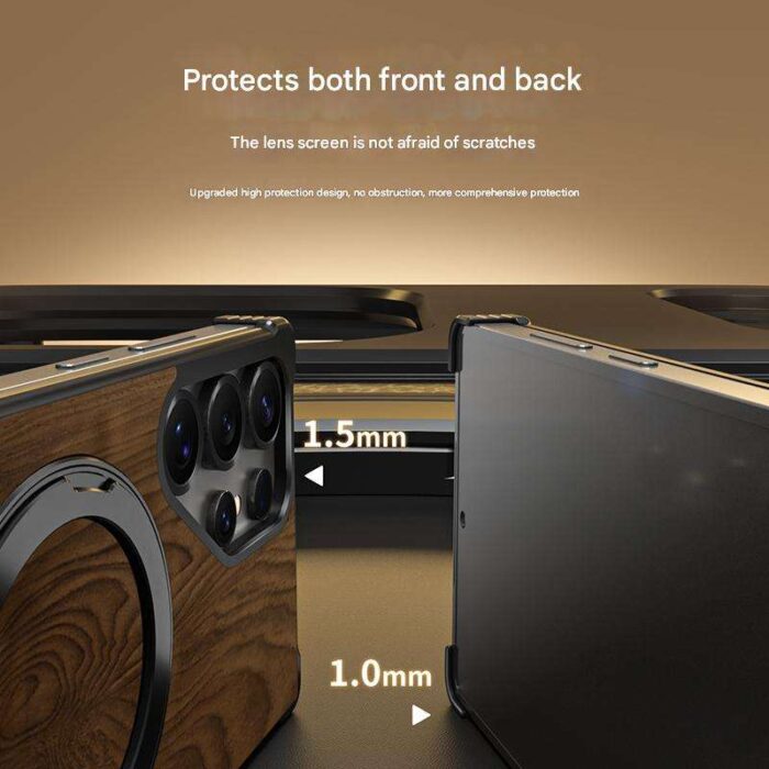Premium Frameless Aluminum Metal Leather Wood Grain Magnetic Case - Image 6