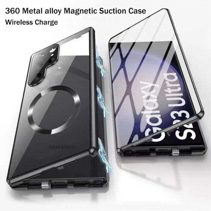 High Clear Double Sided Tempered Glass Protector Metal Bumper Magnetic Phone Case - Image 3
