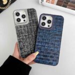 Top Popular Design Luxury Straw Mat Pattern Leather Metal Camera Ring Phone Case - Image 2