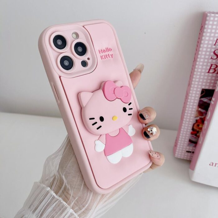 New Cute Silicone Cartoon KT Cat Holder Phone Case - Image 4
