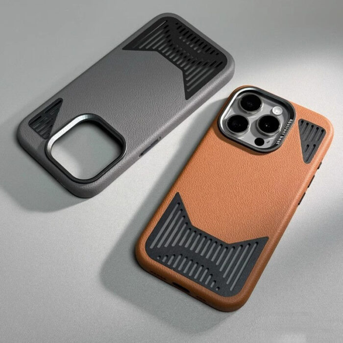 H23948ec914f44b499b5b961cbd73e332Z.jpg_960x960q80 Aluminum Fence Heat Dissipation Luxury Leather Cover With Magnetic Phone Case - Image 1