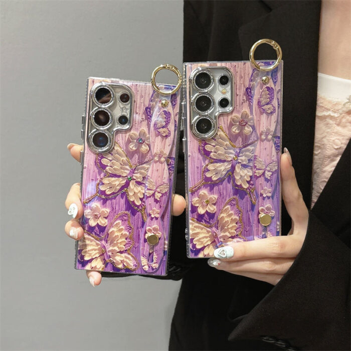 The New Blue Rhinodiamond Oil Painting Purple Butterfly Wristband Fashion Phone case - Image 2
