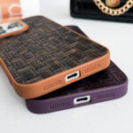 Top Popular Design Luxury Straw Mat Pattern Leather Metal Camera Ring Phone Case - Image 5