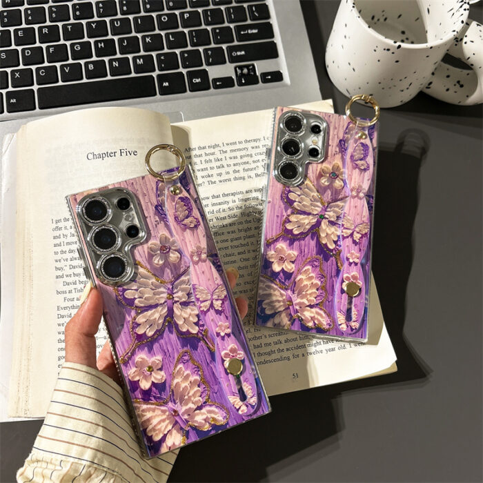 The New Blue Rhinodiamond Oil Painting Purple Butterfly Wristband Fashion Phone case - Image 7