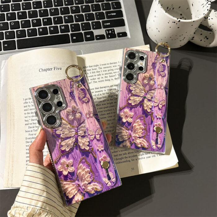 The New Blue Rhinodiamond Oil Painting Purple Butterfly Wristband Fashion Phone case - Image 1