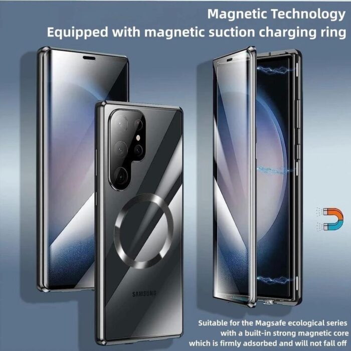 High Clear Double Sided Tempered Glass Protector Metal Bumper Magnetic Phone Case - Image 2