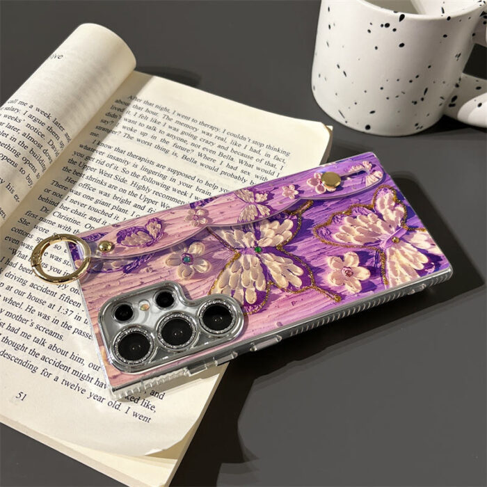 The New Blue Rhinodiamond Oil Painting Purple Butterfly Wristband Fashion Phone case - Image 6