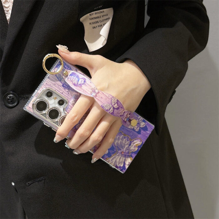 The New Blue Rhinodiamond Oil Painting Purple Butterfly Wristband Fashion Phone case - Image 4