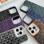 Top Popular Design Luxury Straw Mat Pattern Leather Metal Camera Ring Phone Case - Image 6