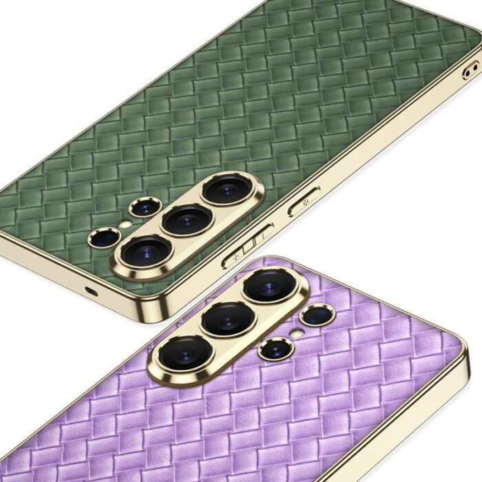 Fashion Luxury Electroplated Woven Texture Leather Phone case - Image 3