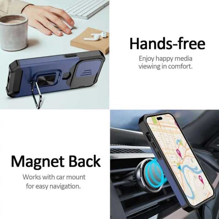 Phone Case for iPhone Slide Camera Card Holder Heavy Protective Ring Magnetic Kickstand Armor Cover - Image 6