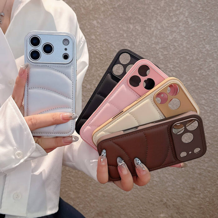 Novel Design Decompression Down Jacket PU Phone Case for iPhone - Image 2