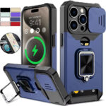 Phone Case for iPhone Slide Camera Card Holder Heavy Protective Ring Magnetic Kickstand Armor Cover - Image 7