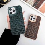 Top Popular Design Luxury Straw Mat Pattern Leather Metal Camera Ring Phone Case - Image 4