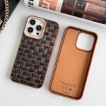 Top Popular Design Luxury Straw Mat Pattern Leather Metal Camera Ring Phone Case - Image 3
