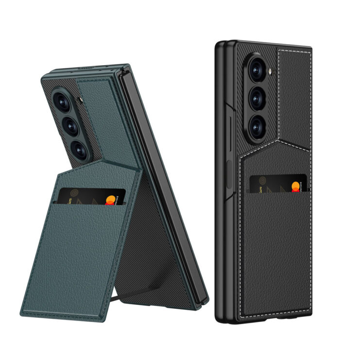 Credit Card Slot Holder Hinge Leather Case for Samsung Galaxy Z Fold - Image 6
