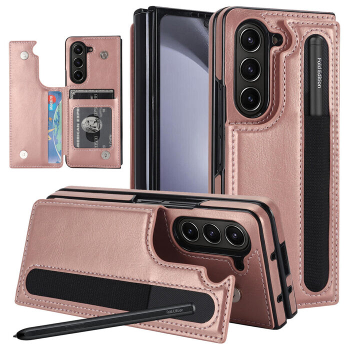 For Samsung Z Fold Mobile Phone case with Pen Pocket and Card Double Magnetic Buckle Protective Cover - Image 2