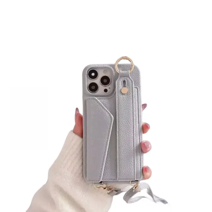 Crossbody Wrist Strap Wallet Leather Cover for iPhone - Image 7
