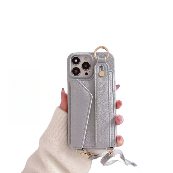 Crossbody Wrist Strap Wallet Leather Cover for iPhone - Image 1