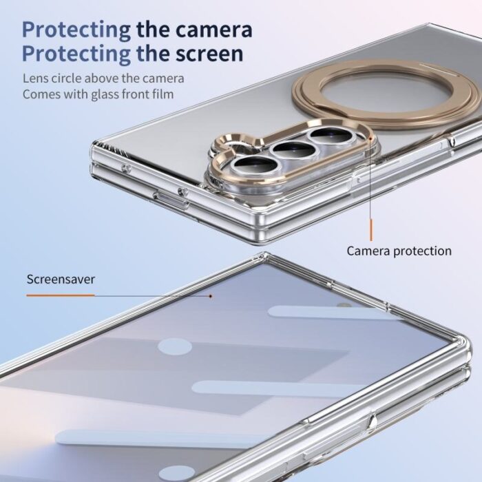 High Quality Magnetic Rotating Stand Clear Case for Samsung Z Fold - Image 4