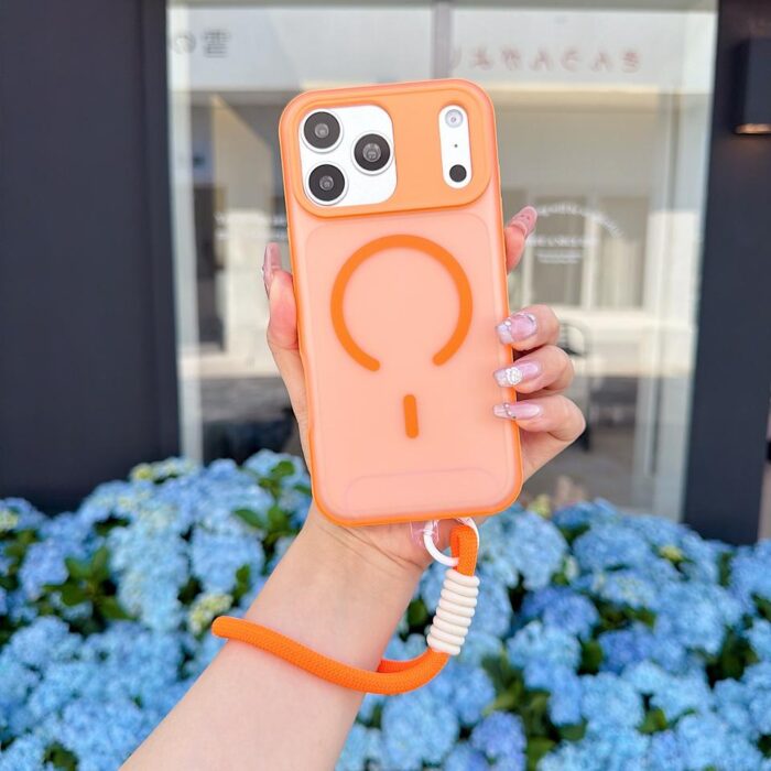 Frosted Camera Protection Shockproof Bumper Wireless Charge with Nylon Hand Strap for iPhone Cases Lanyard - Image 3
