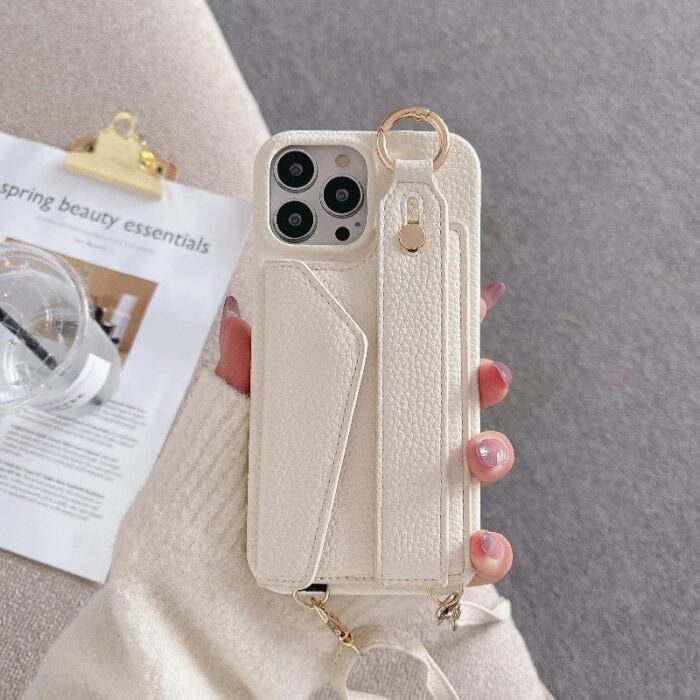 Crossbody Wrist Strap Wallet Leather Cover for iPhone - Image 3