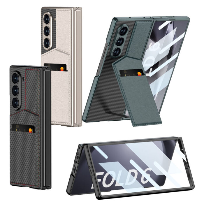 Credit Card Slot Holder Hinge Leather Case for Samsung Galaxy Z Fold - Image 1