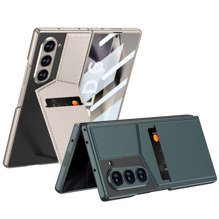 Credit Card Slot Holder Hinge Leather Case for Samsung Galaxy Z Fold - Image 3