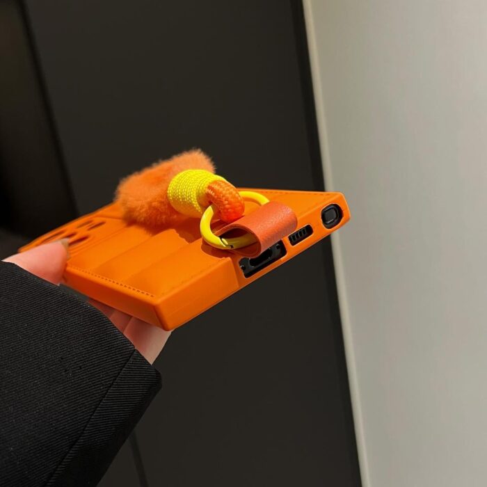 Puffer Soft TPU Phone Case for Samsung Furry Wrist Chain Strap Cover - Image 5