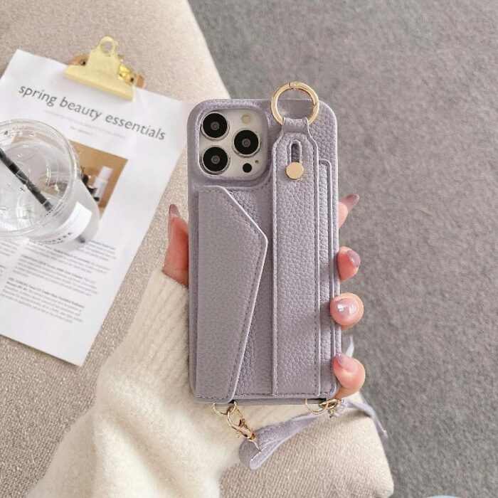 Crossbody Wrist Strap Wallet Leather Cover for iPhone - Image 6