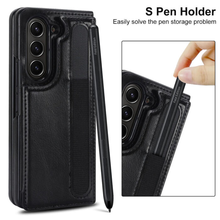 For Samsung Z Fold Mobile Phone case with Pen Pocket and Card Double Magnetic Buckle Protective Cover - Image 4