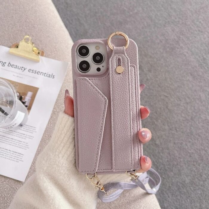 Crossbody Wrist Strap Wallet Leather Cover for iPhone - Image 5