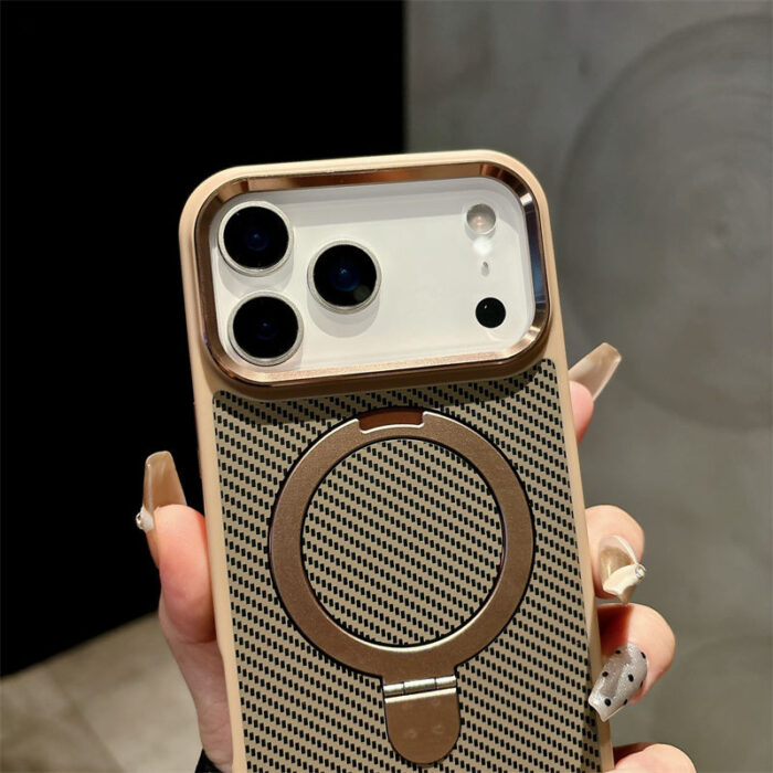 Carbon Fiber Magnetic Bracket Phone Case for iPhone - Image 5