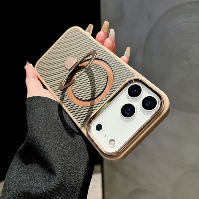Carbon Fiber Magnetic Bracket Phone Case for iPhone - Image 4