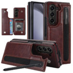 For Samsung Z Fold Mobile Phone case with Pen Pocket and Card Double Magnetic Buckle Protective Cover - Image 5