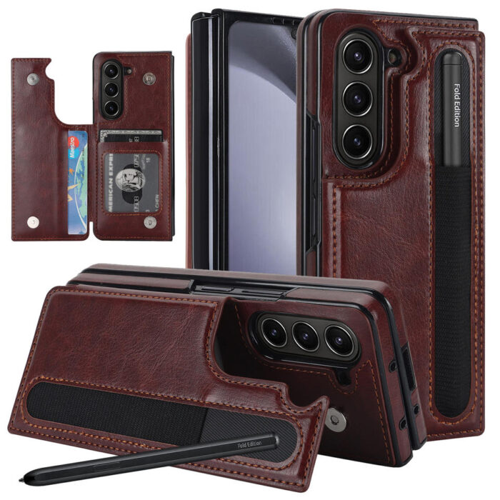 For Samsung Z Fold Mobile Phone case with Pen Pocket and Card Double Magnetic Buckle Protective Cover - Image 5