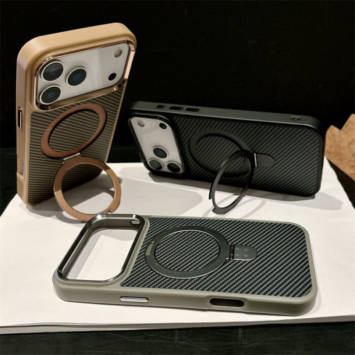 Carbon Fiber Magnetic Bracket Phone Case for iPhone - Image 2