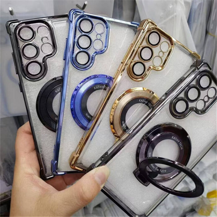 Luxury Magnetic Plating Stand Shockproof Clear Case for Samsung - Image 3
