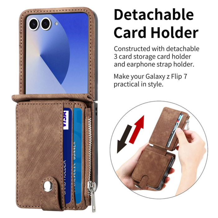 Detachable Card Holder Wallet Phone Case for Samsung Galaxy Z Flip - Image 2