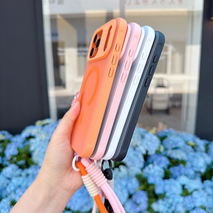 Frosted Camera Protection Shockproof Bumper Wireless Charge with Nylon Hand Strap for iPhone Cases Lanyard - Image 6