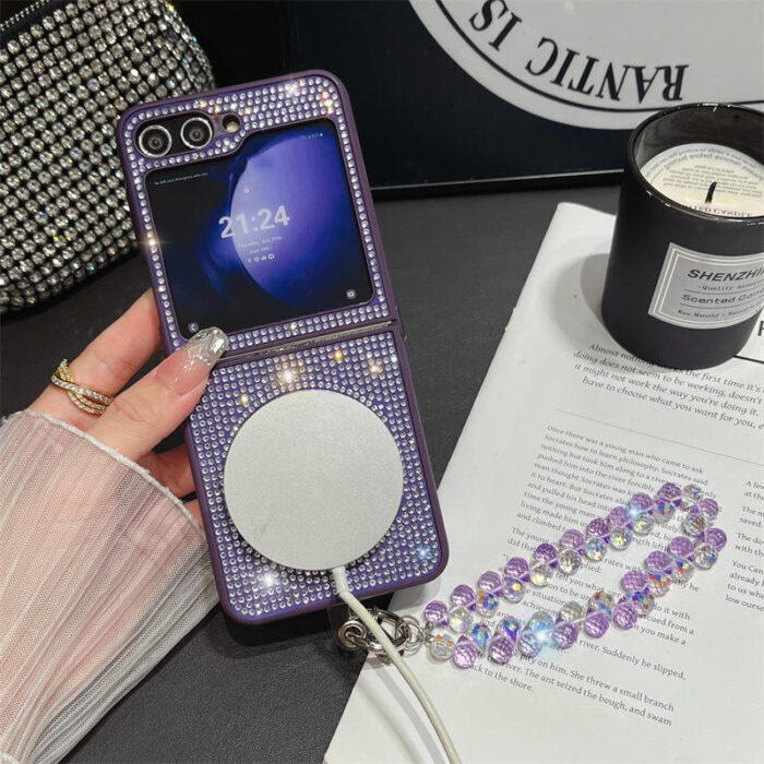 Luxury Glitter Phone Case With Crystal Bracelet for Samsung Z Flip - Image 5